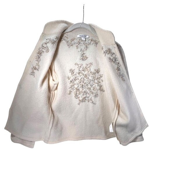 Coldwater Creek Wool Embroidered Jacket Boho Ornate Metal Clasps Ivory Womens S - Picture 6 of 14